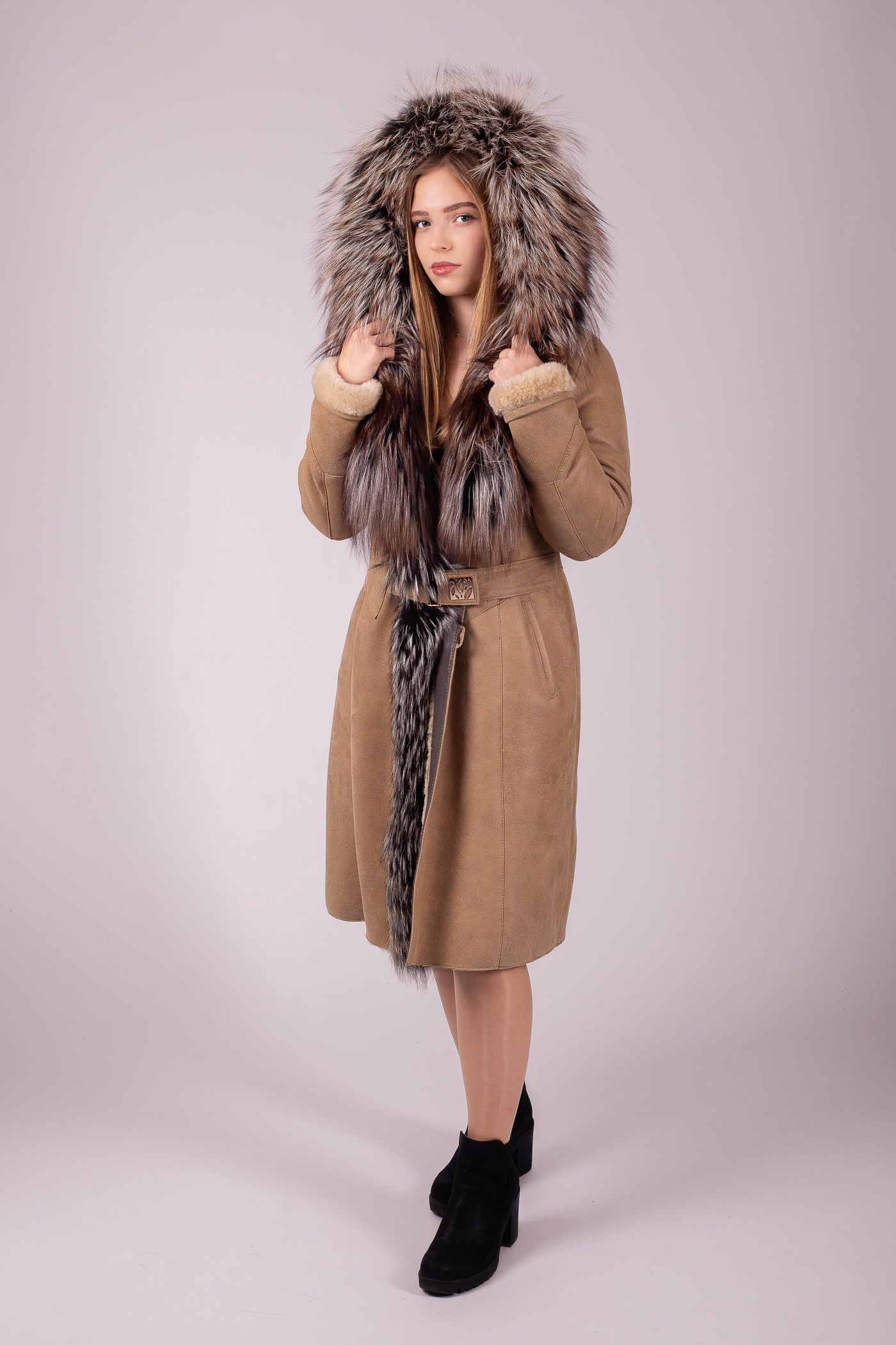 Manteau Mix Cuir et Fourrure Naturelle